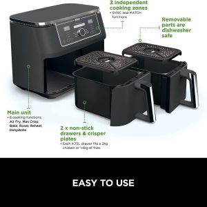 Alternative view of Ninja 9.5L Dual Air Fryer | 6-in-1 · Twin Drawers · 🔥 Deal Ending Soon