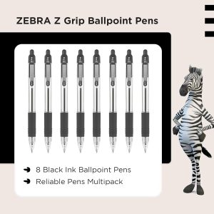 Alternative view of Zebra Pen Z Grip Black Ballpoint Pens with Pocket Clip 8pk. Retractable Black Ink Ballpoint Pens. Reliable Black Biro Pens Multipack for Everyday Use Design. New Pack Size 8pk