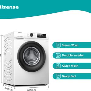 Alternative view of Hisense-WFQP9014EVM-Freestanding-9 KG-Front Load Washing Durable Inverter Machine-Steam Wash-Quick Wash-15 Washing Programs-1400 RPM-White-Energy Rating C