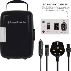 Alternative view of Russell Hobbs Mini Cooler RH4CLR1001B 4L/6 Can Portable Mini Cooler & Warmer for Drinks. Cosmetics/Makeup/Skincare. AC/DC Power. Retro Style. Black. For Bedroom. Home. Caravan. Car