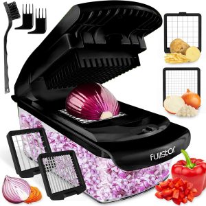 2-in-1 Black Vegetable Cutter – Manual Veggie Onion Salad Food Chopper – Potato Chipper – Veg Chopper and Dicer – Kitchen Tools & Gadgets