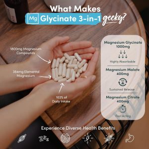 Alternative view of Magnesium Glycinate 3-in-1 Complex – 1800mg Supplements as Bisglycinate. Citrate & Malate 90 Vegan Capsules. Triple High Absorption 384mg Elemental. UK Made (Packaging Design May Vary)